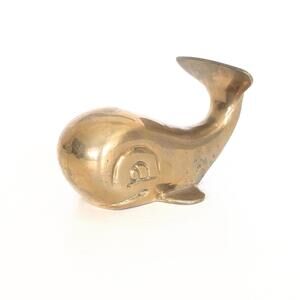 Vintage Brass Whale Figurine - Paperweight - Desk Decor